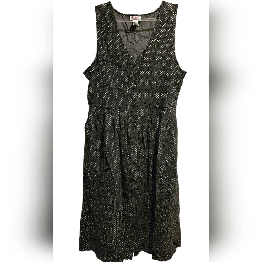 Vintage Fads Black Polka Dot Jumper Dress Size 16